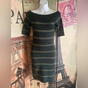 Arden B midi Green metallic thread dress, Size Small